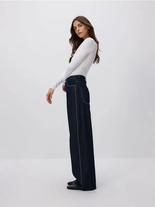 Jeans wide-leg con applicazioni - blu scuro