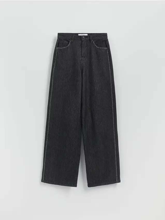 Jeans wide-leg con applicazioni - grigio