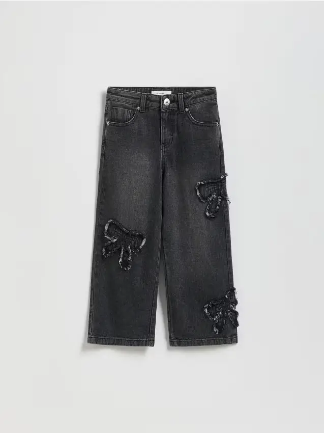 Jeans wide-leg con applicazioni - grigio