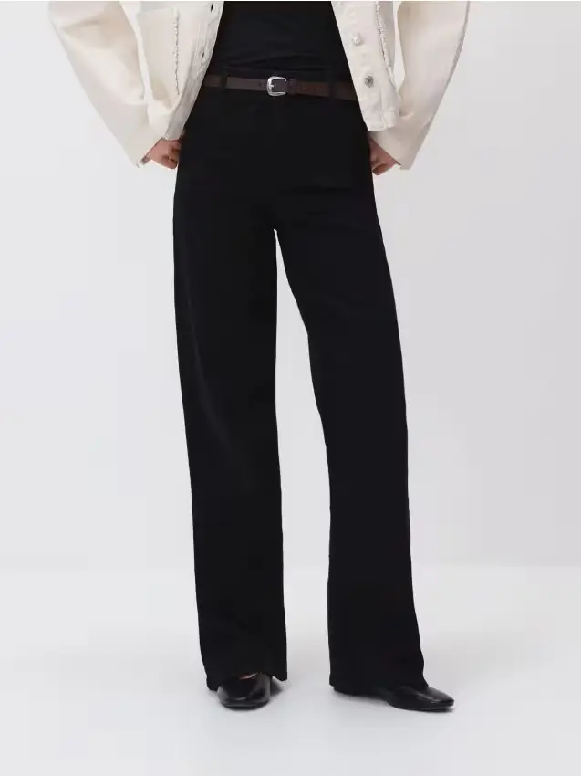 Jeans wide leg con cintura - nero