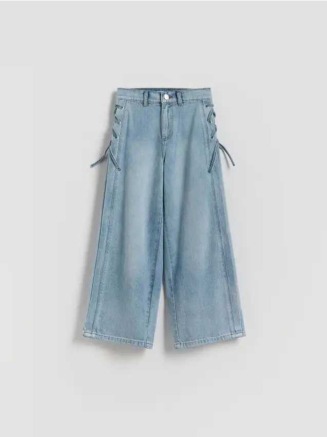 Jeans wide leg con dettagli decorativi - blu