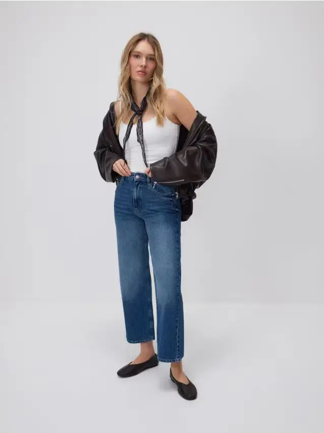 Jeans wide leg con gamba corta - blu