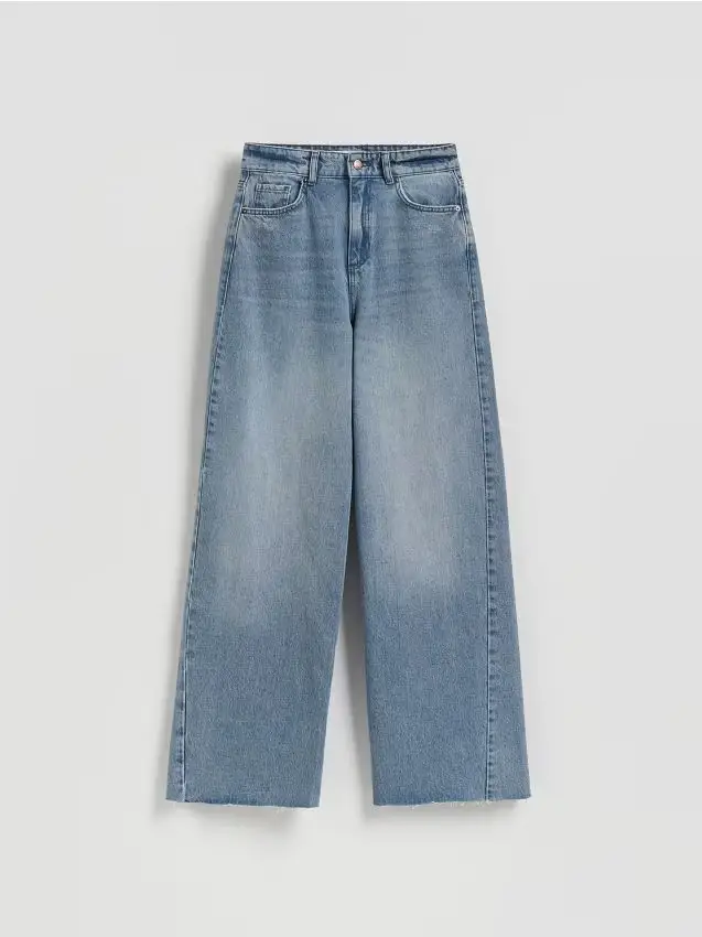 Jeans wide leg con impunture - blu