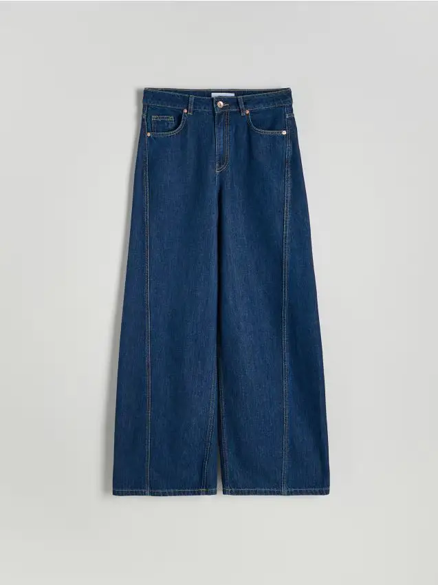 Jeans wide leg con impunture - blu scuro