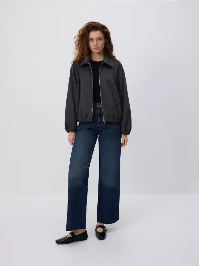 Jeans wide leg con impunture - indigo jeans