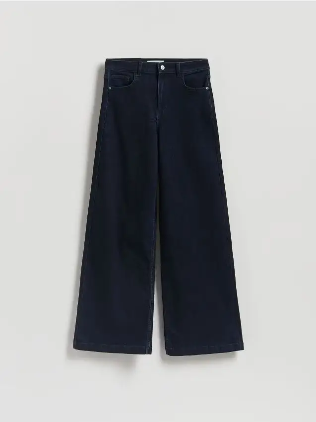 Jeans wide leg con misto lana - blu scuro