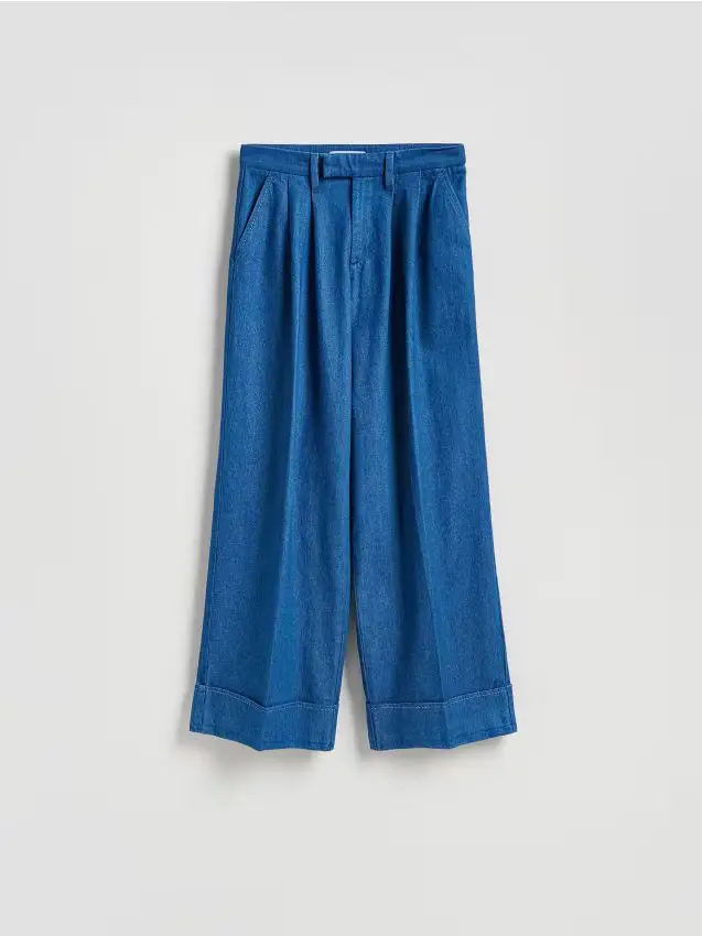 Jeans wide leg con pinces - blu