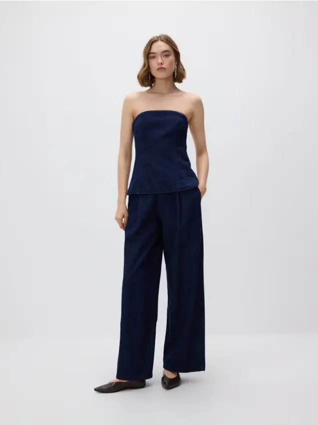 Jeans wide leg con pinces - blu scuro