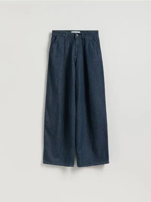 Jeans wide leg con pinces - blu scuro