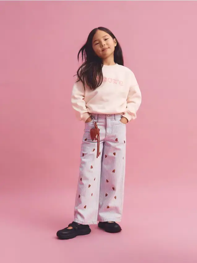 Jeans wide leg con ricamo - blu