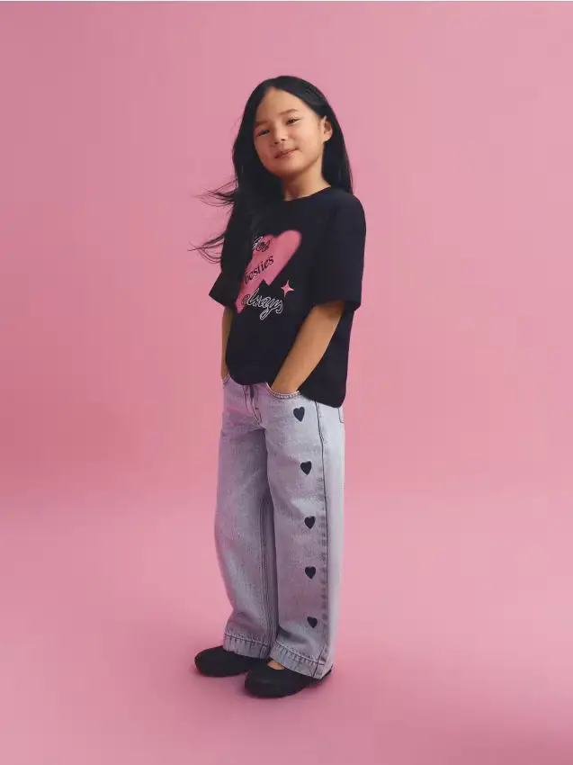 Jeans wide leg con ricamo - blu