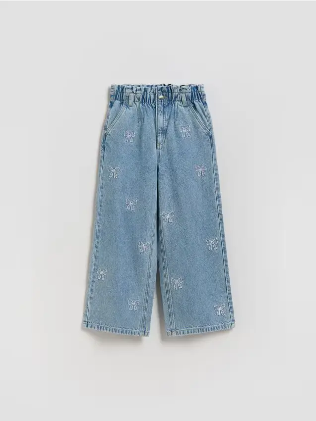 Jeans wide leg con ricamo - blu