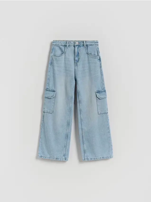 Jeans wide leg con tasche cargo - blu