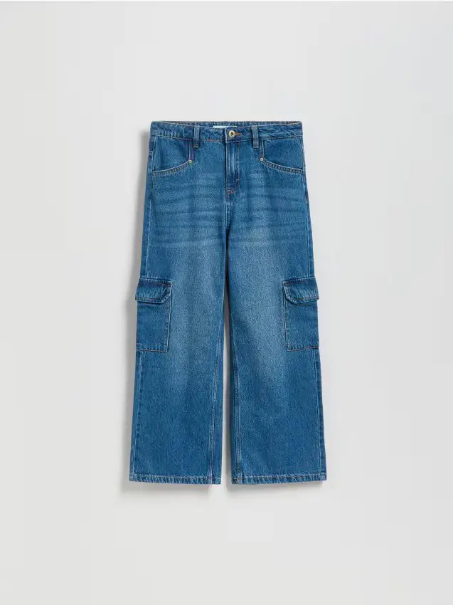 Jeans wide leg con tasche cargo - blu