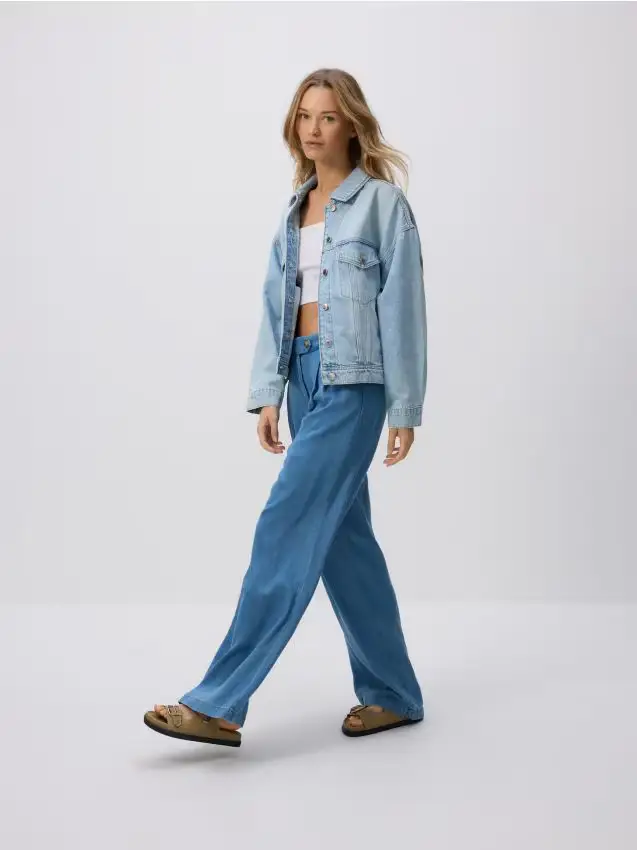 Jeans wide leg in lyocell - blu