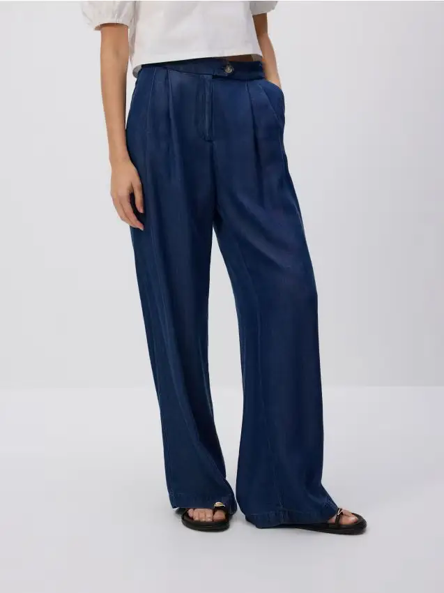 Jeans wide leg in lyocell - blu scuro
