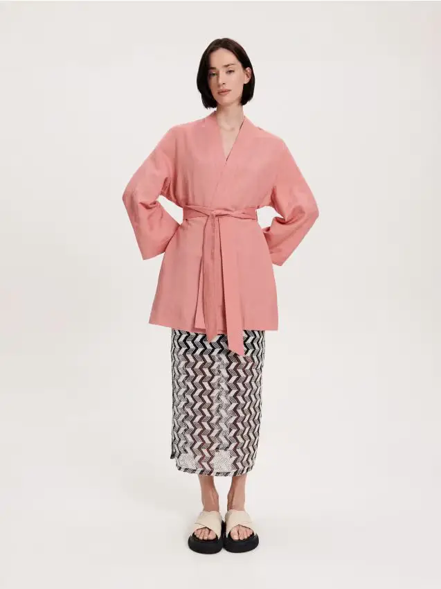 Kimono in misto lino - rosa cipria