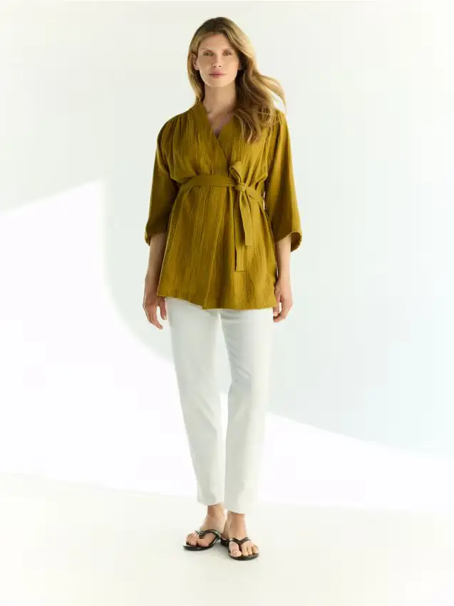 Kimono in mussola - verde oliva chiaro