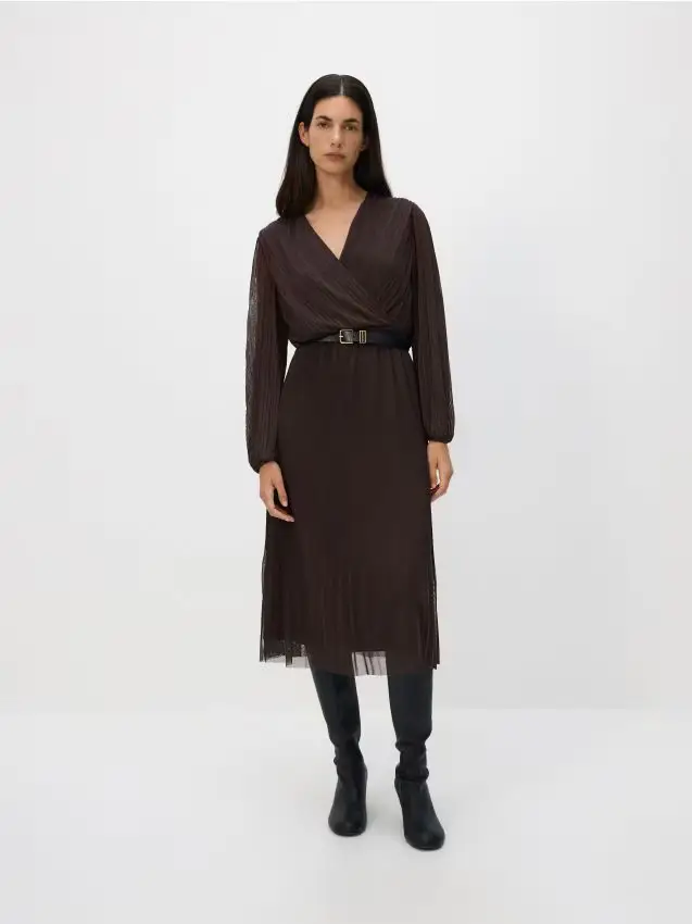 LADIES` DRESS & BELT - marrone scuro