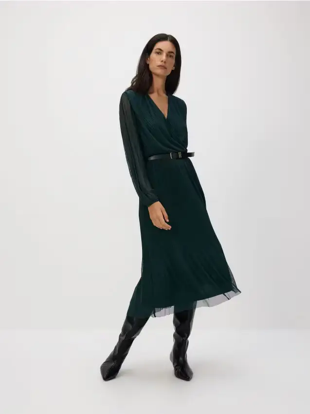 LADIES` DRESS & BELT - verde petrolio