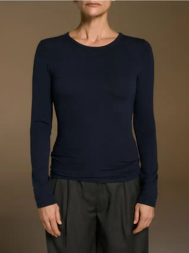 Maglia a manica lunga in lyocell e lana - blu scuro