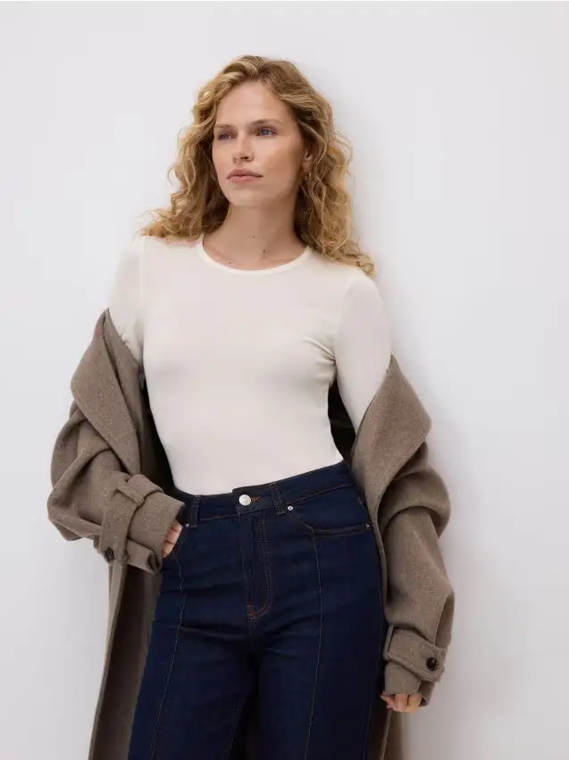 Maglia a manica lunga in lyocell e lana - panna