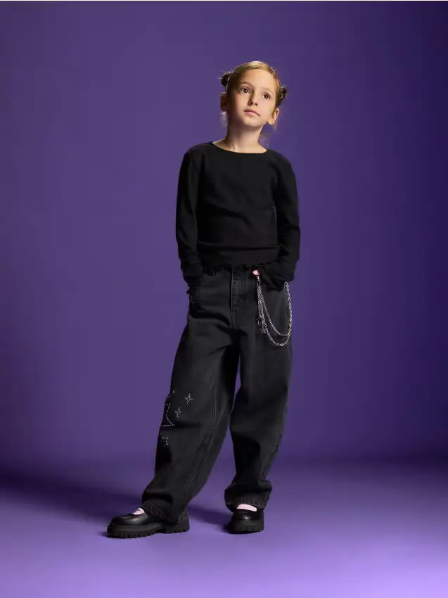 Maglia a manica lunga in misto cotone a costine - nero