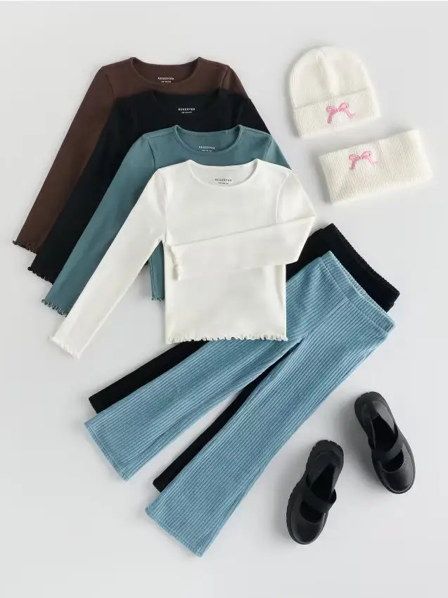 Maglia a manica lunga in misto cotone a costine - panna