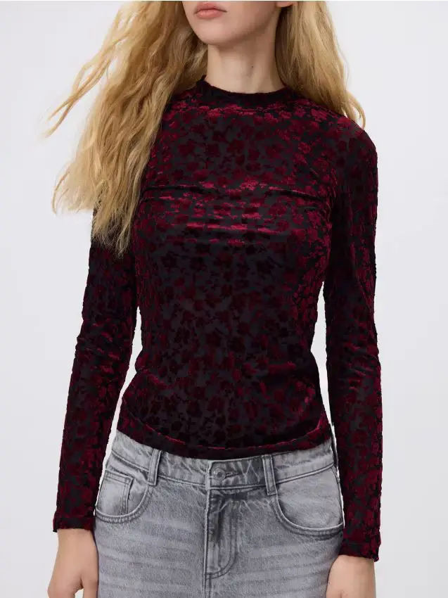 Maglia a maniche lunghe a fiori - maroon
