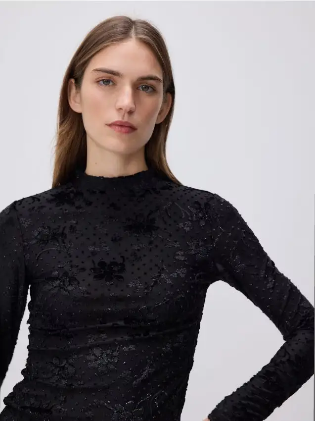 Maglia a maniche lunghe a fiori - nero