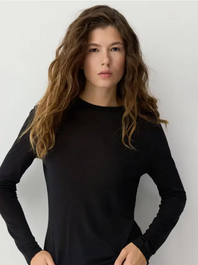 Maglia a maniche lunghe con cashmere - nero