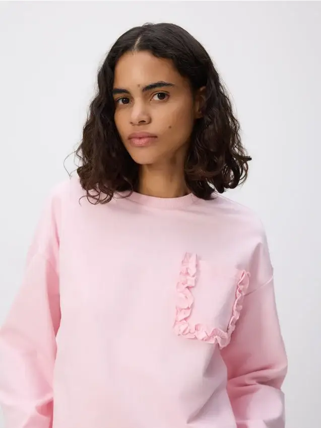 Maglia a maniche lunghe con taschino - rosa pastello