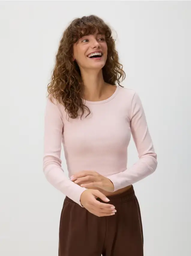 Maglia a maniche lunghe corta in cotone - maroon