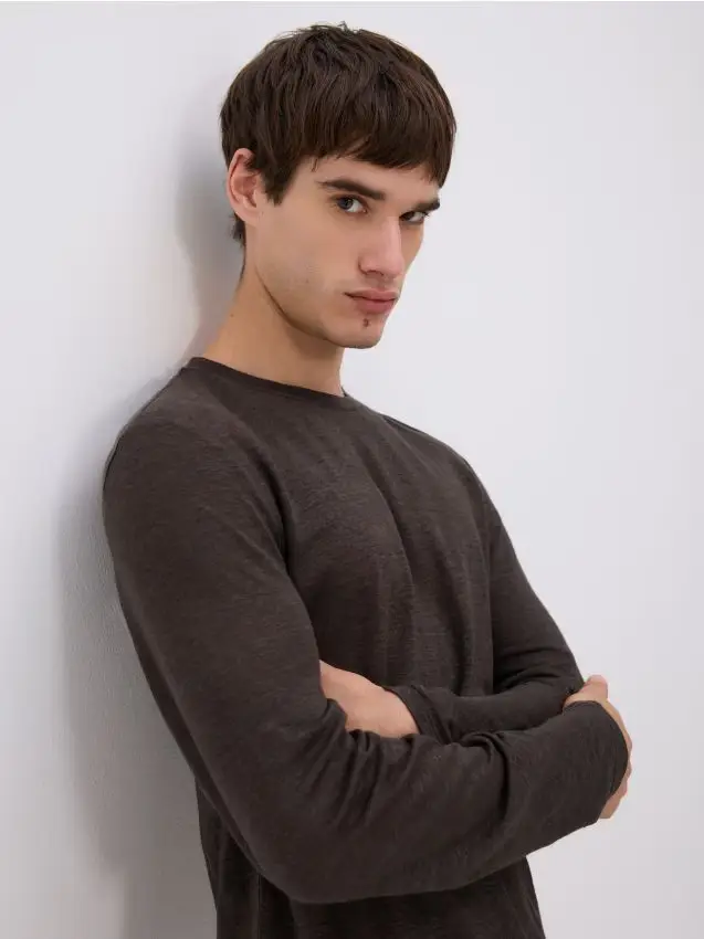 Maglia a maniche lunghe in lino - marrone scuro