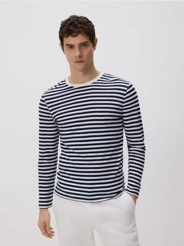 Maglia a maniche lunghe in maglia con lino - blu scuro