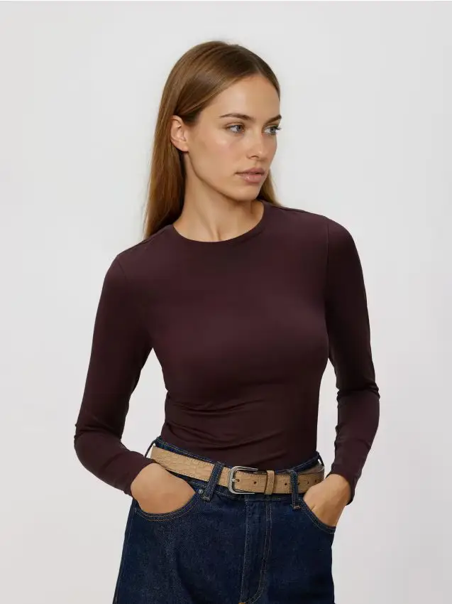 Maglia a maniche lunghe semplice - marrone