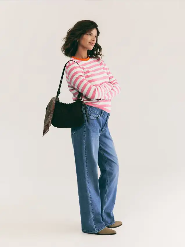 Maglia a righe in cotone a maniche lunghe - rosa shocking