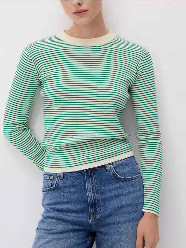 Maglia a righe in cotone a maniche lunghe - verde