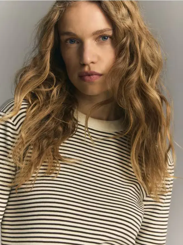 Maglia a righe in cotone a maniche lunghe - verde