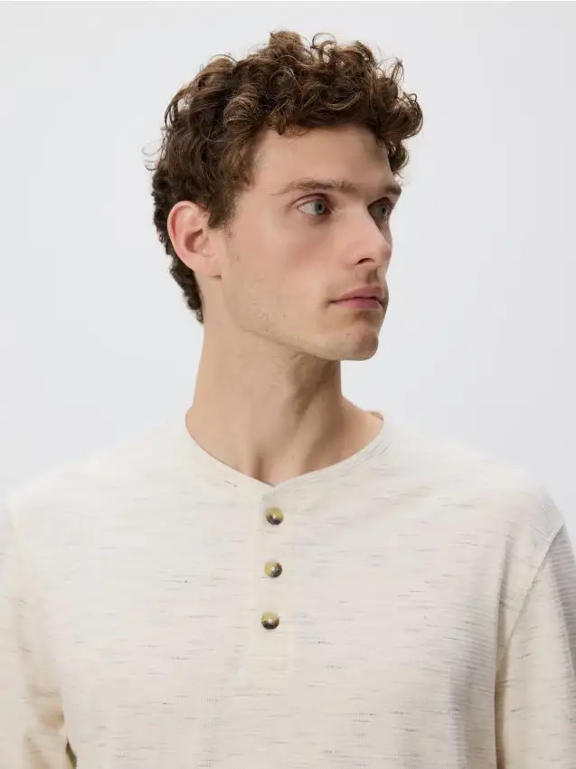 Maglia in cotone a maniche lunghe - beige