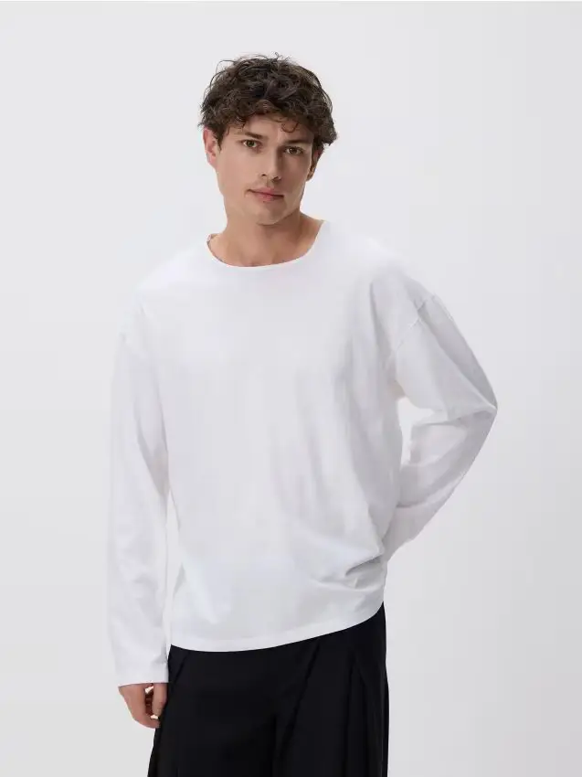 Maglia in cotone a maniche lunghe - bianco