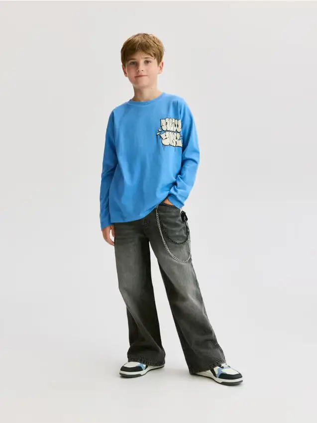 Maglia in cotone a maniche lunghe - blu