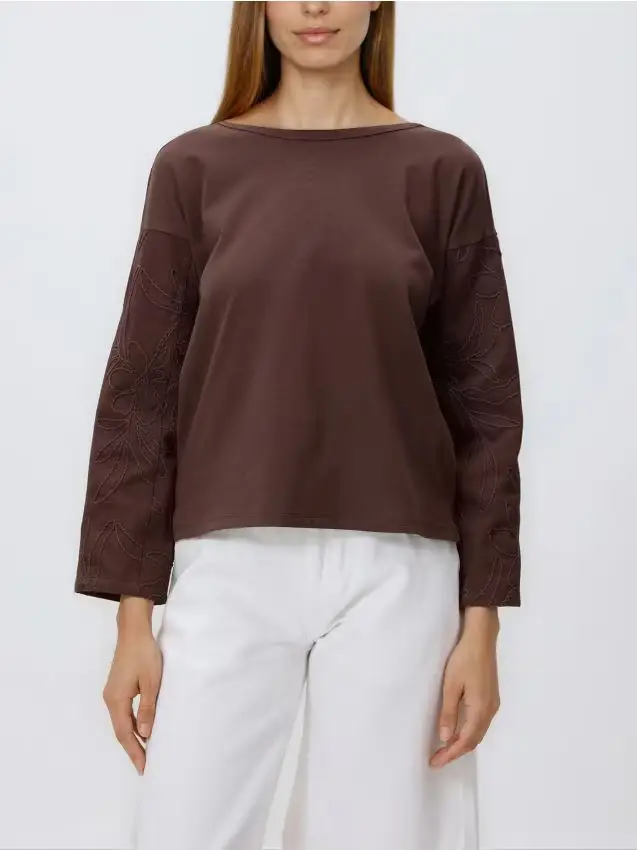 Maglia in cotone a maniche lunghe - marrone scuro