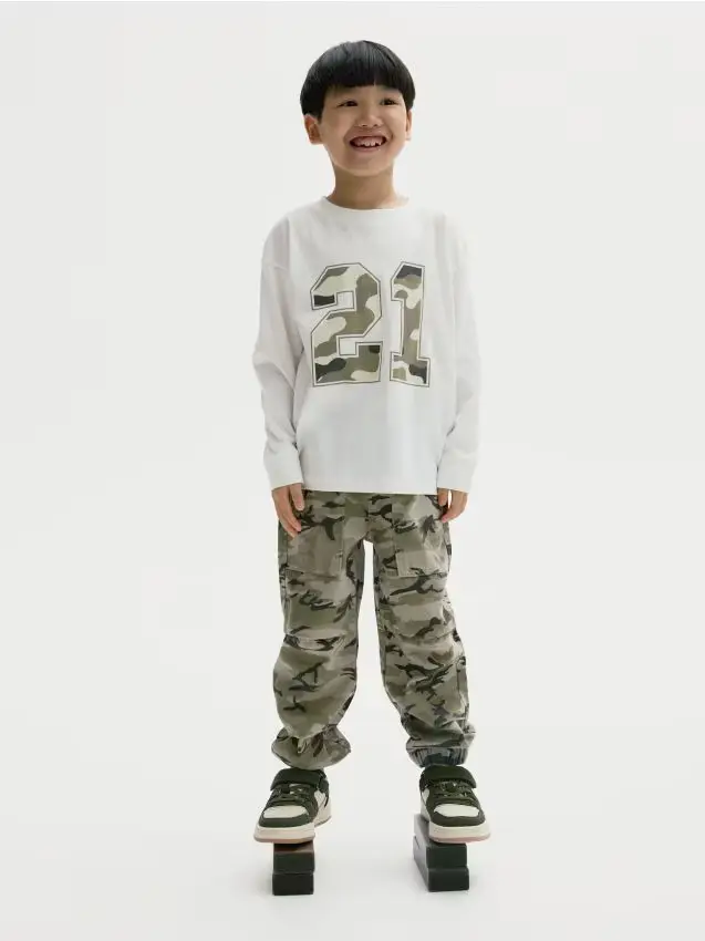 Maglia in cotone a maniche lunghe - panna