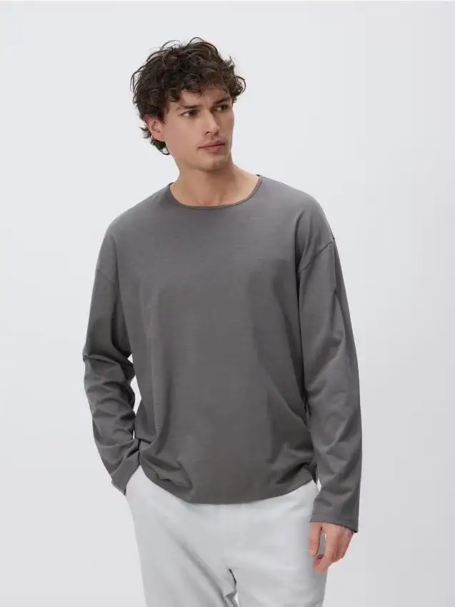 Maglia in cotone a maniche lunghe - verde-marrone