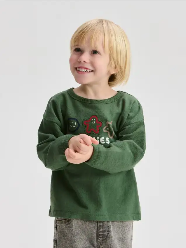 Maglia in cotone a maniche lunghe - verde petrolio