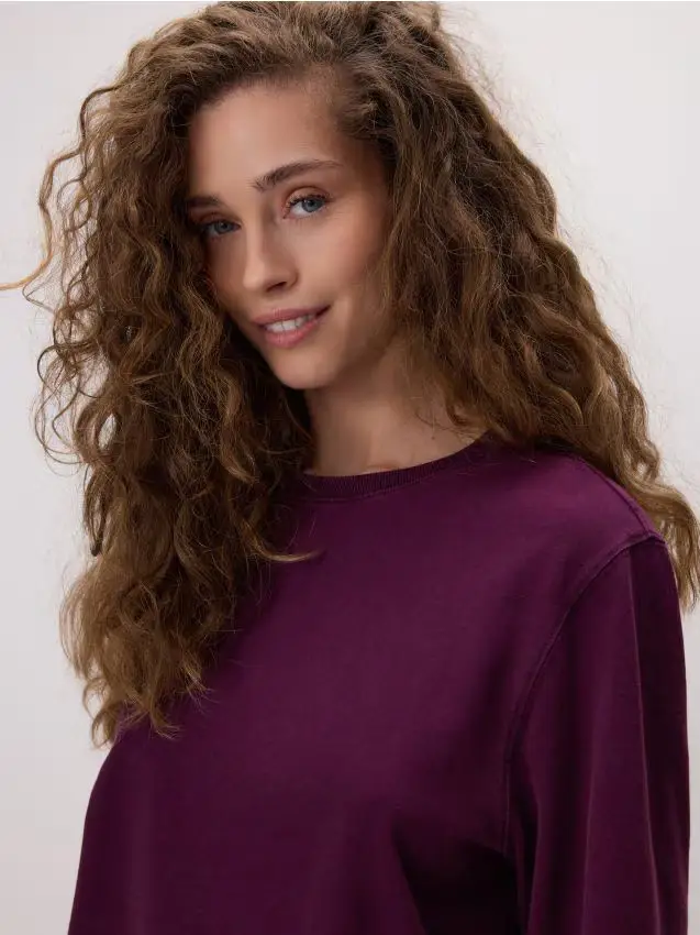 Maglia in cotone a maniche lunghe - viola scuro