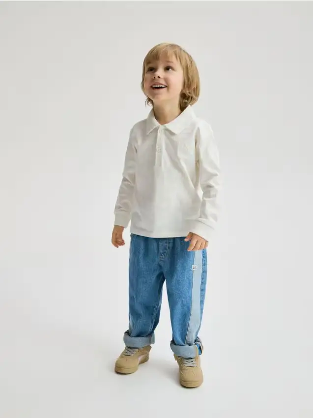 Maglia polo a maniche lunghe - panna