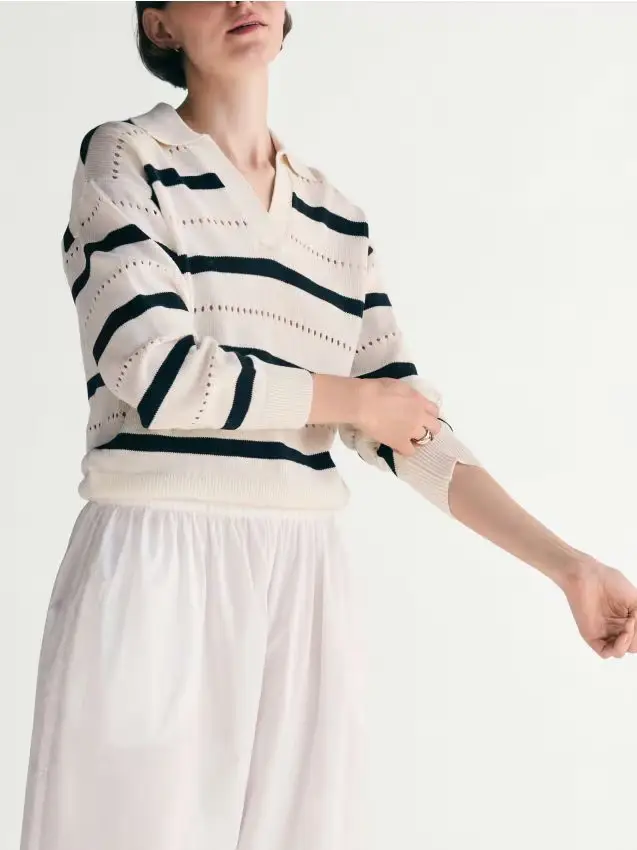 Maglia polo con lino - panna