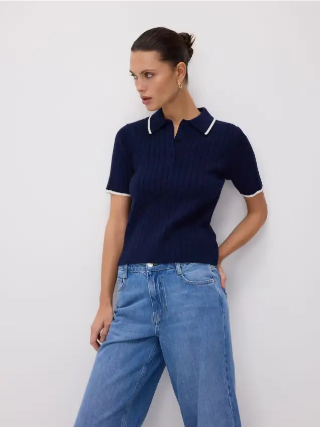 Maglia polo con viscosa - blu scuro